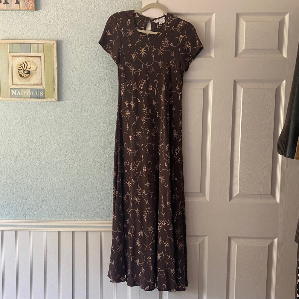 Tracy M brown floral maxi dress